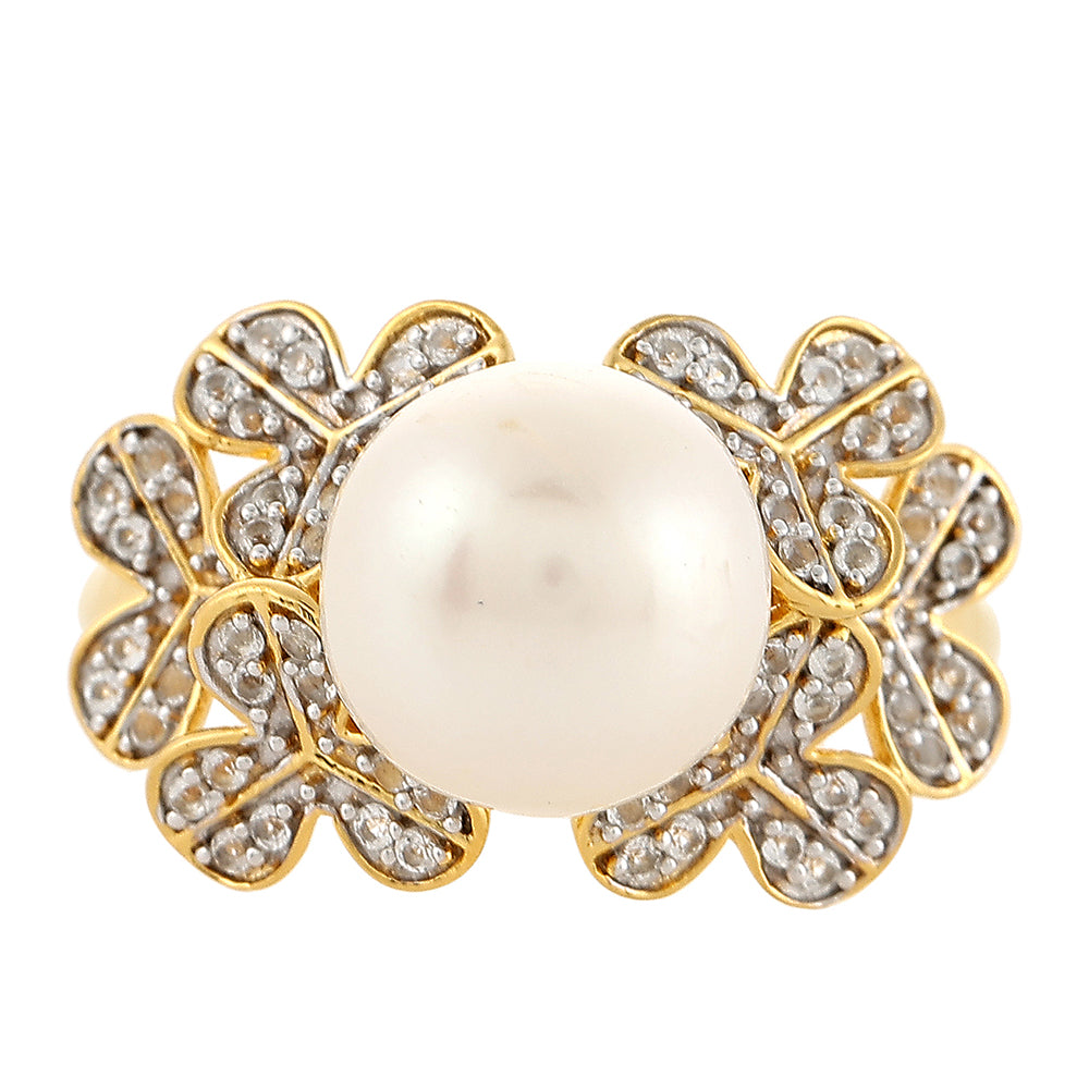 Pierścionek srebrny pozłacany z perłami hodowlanymi słodkowodnymi i białym topazem 1 