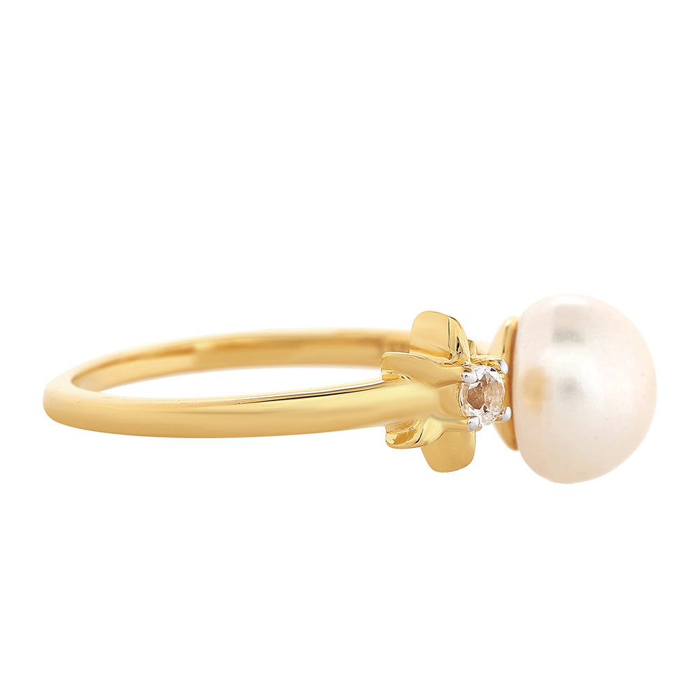 Pierścionek srebrny pozłacany z perłami hodowlanymi słodkowodnymi i białym topazem 2 