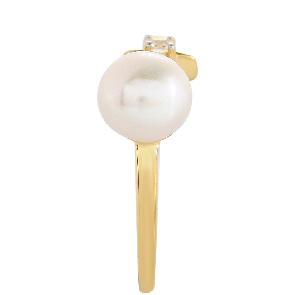 Pierścionek srebrny pozłacany z perłami hodowlanymi słodkowodnymi i białym topazem 4 