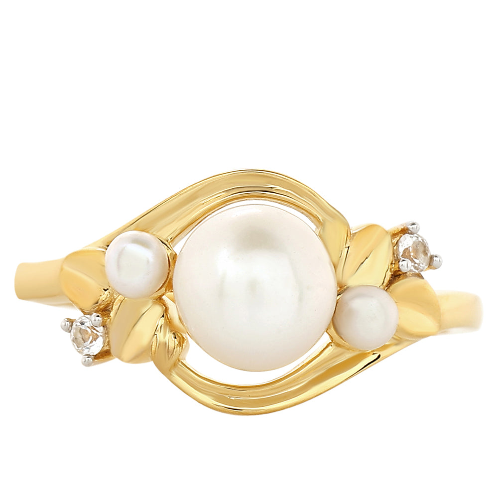 Pierścionek srebrny pozłacany z perłami hodowlanymi słodkowodnymi i białym topazem