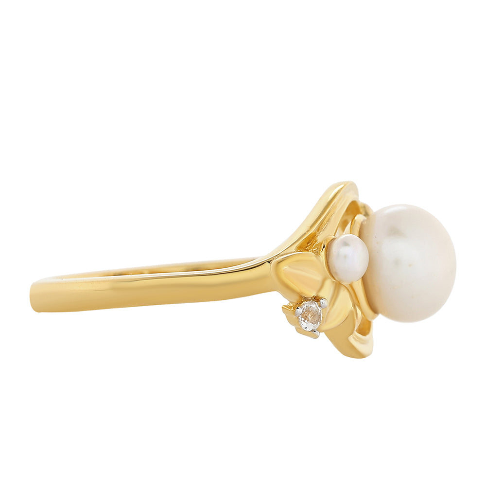 Pierścionek srebrny pozłacany z perłami hodowlanymi słodkowodnymi i białym topazem 2 