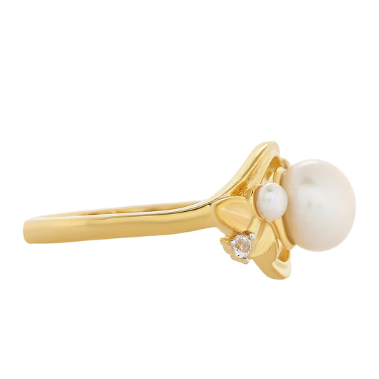 Pierścionek srebrny pozłacany z perłami hodowlanymi słodkowodnymi i białym topazem