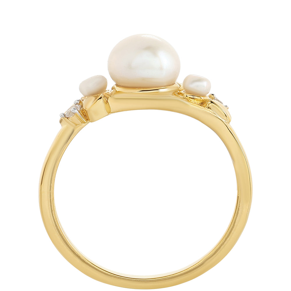 Pierścionek srebrny pozłacany z perłami hodowlanymi słodkowodnymi i białym topazem 3 