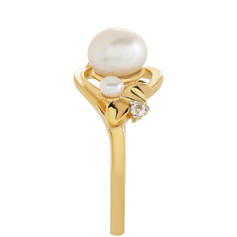 Pierścionek srebrny pozłacany z perłami hodowlanymi słodkowodnymi i białym topazem