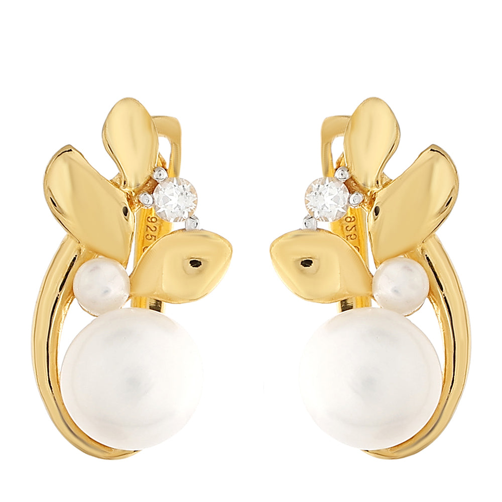 Kolczyki srebrne pozłacane z perłami hodowlanymi słodkowodnymi i białym topazem