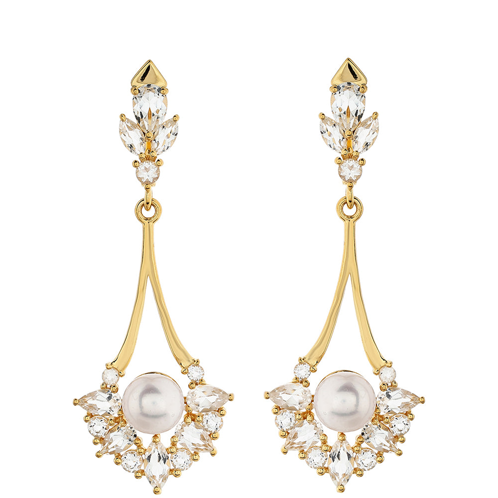 Kolczyki srebrne pozłacane z perłami hodowlanymi słodkowodnymi i białym topazem 1 