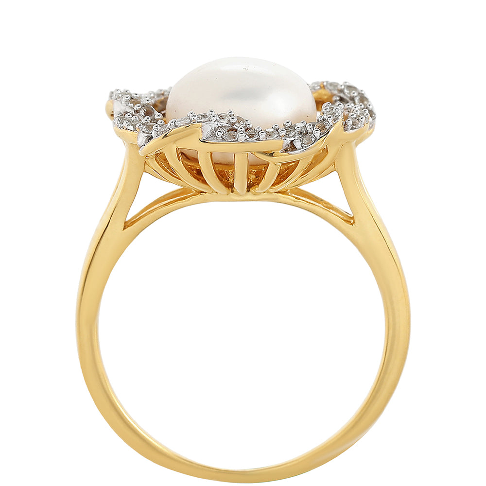 Pierścionek srebrny pozłacany z perłami hodowlanymi słodkowodnymi i białym topazem 3 