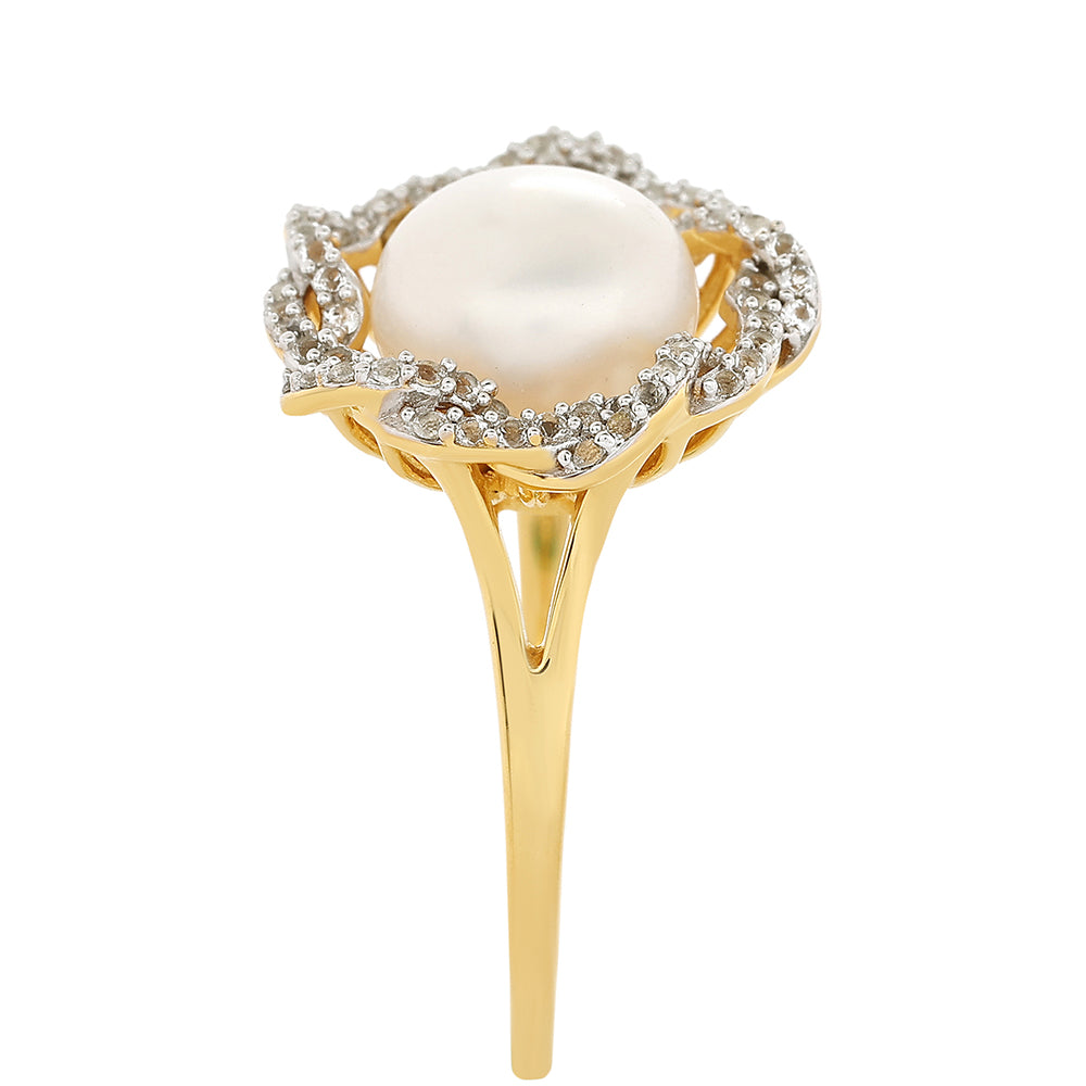 Pierścionek srebrny pozłacany z perłami hodowlanymi słodkowodnymi i białym topazem 4 