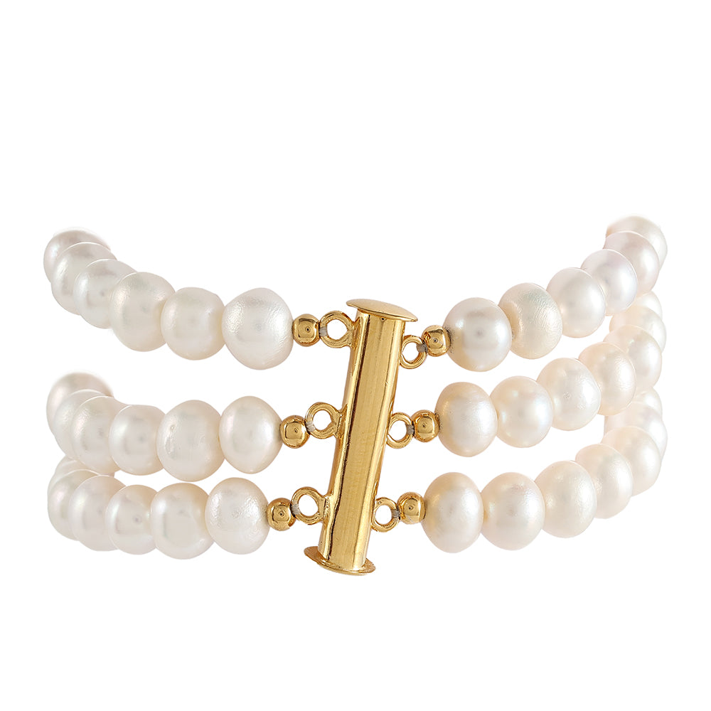 Bransoletka srebrna pozłacana z perłami hodowlanymi słodkowodnymi 4 