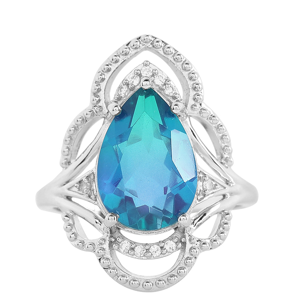 Pierścionek ze srebra próby 925 z kwarcem Peacock i białym topazem
