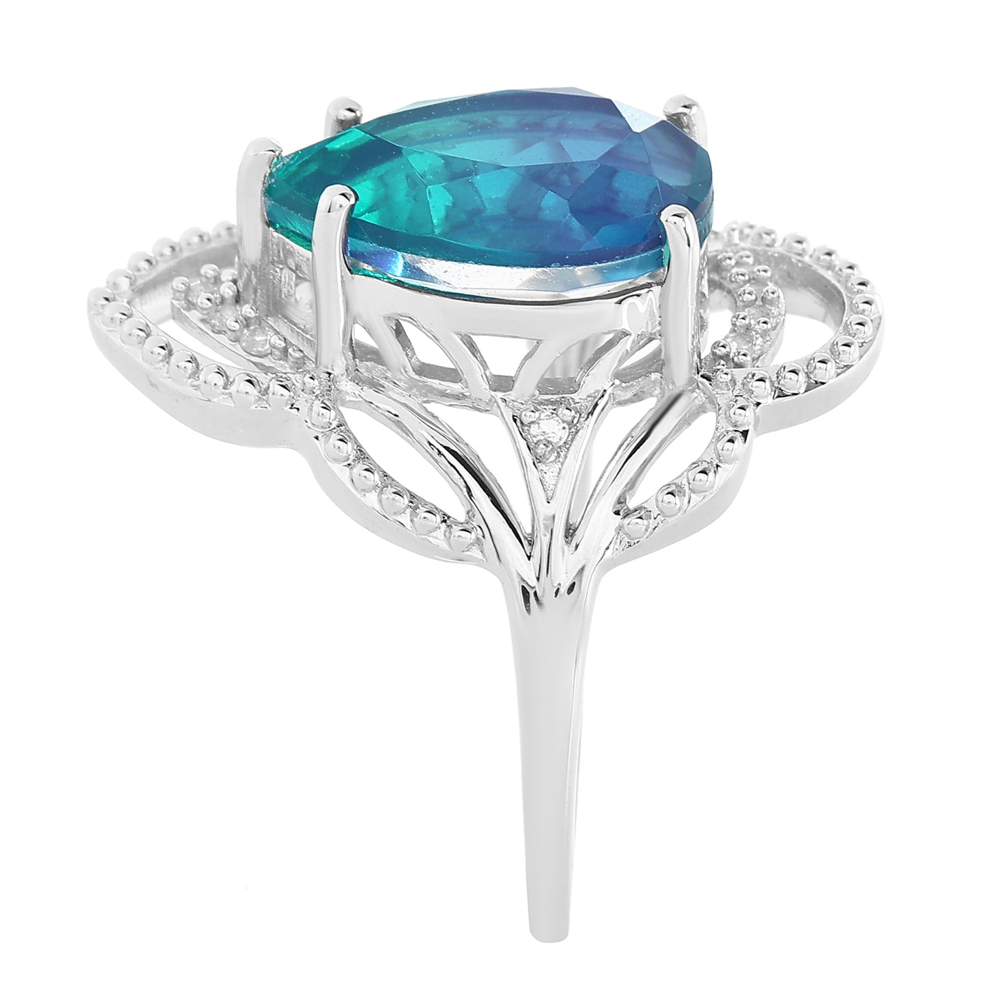 Pierścionek ze srebra próby 925 z kwarcem Peacock i białym topazem