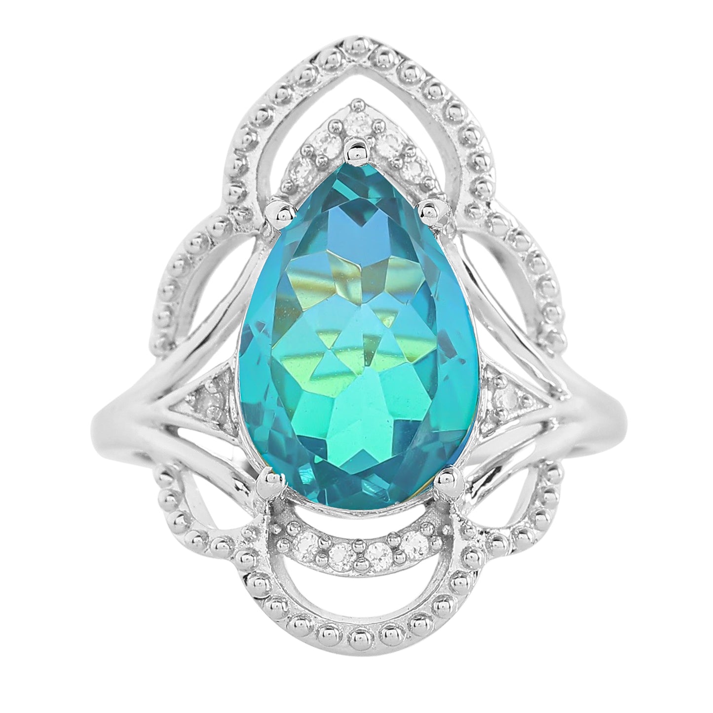 Pierścionek ze srebra próby 925 z kwarcem Peacock i białym topazem