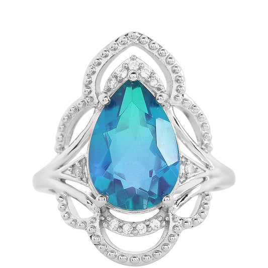 Pierścionek ze srebra próby 925 z kwarcem Peacock i białym topazem