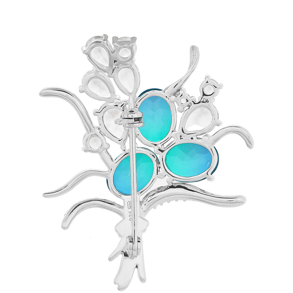 Broszka ze srebra próby 925 z kwarcem Peacock i białym topazem