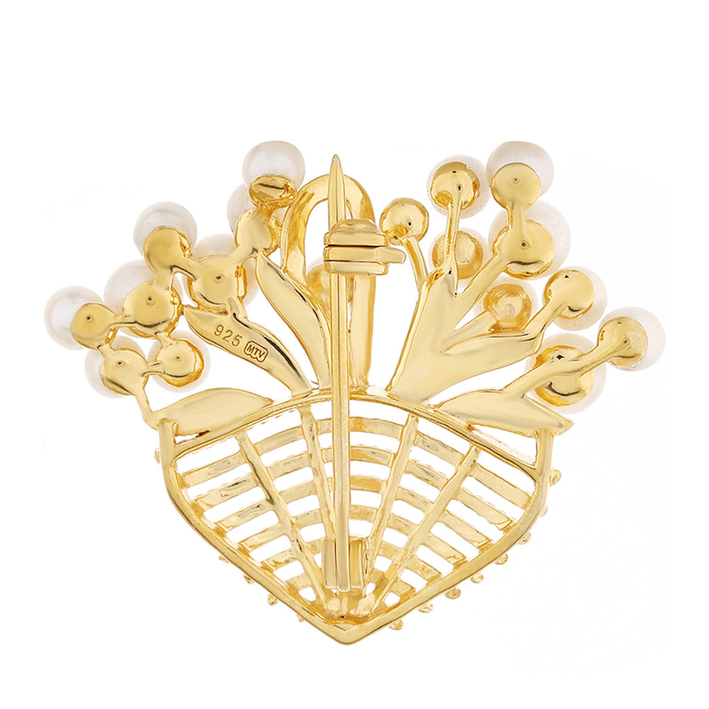 Broszka srebrny pozłacany z perłami hodowlanymi słodkowodnymi 2 