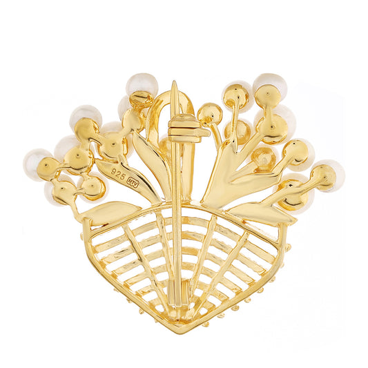 Broszka srebrny pozłacany z perłami hodowlanymi słodkowodnymi