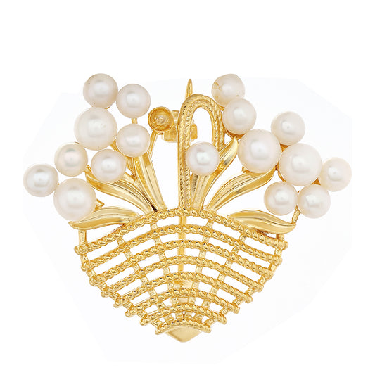 Broszka srebrny pozłacany z perłami hodowlanymi słodkowodnymi