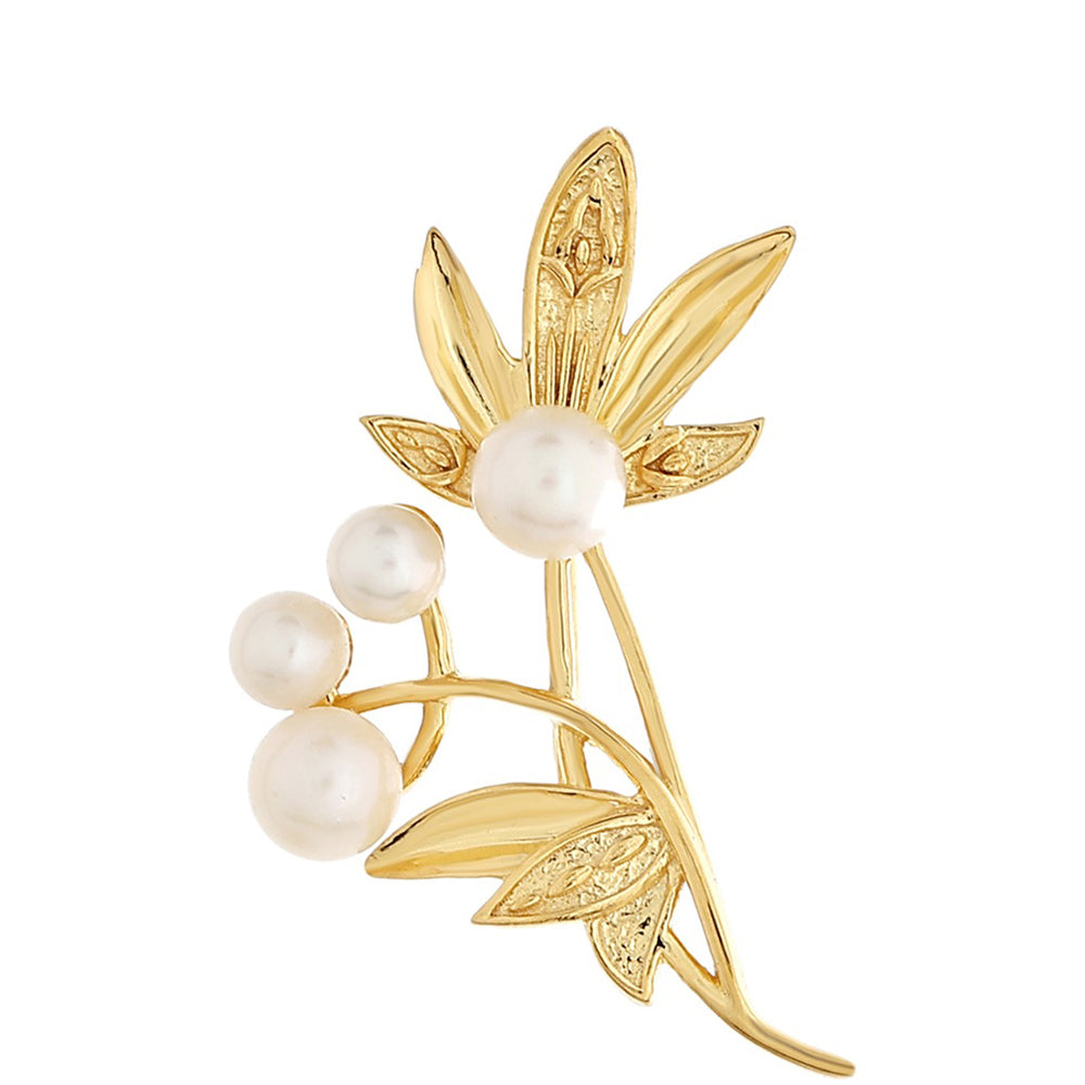 Broszka srebrny pozłacany z perłami hodowlanymi słodkowodnymi