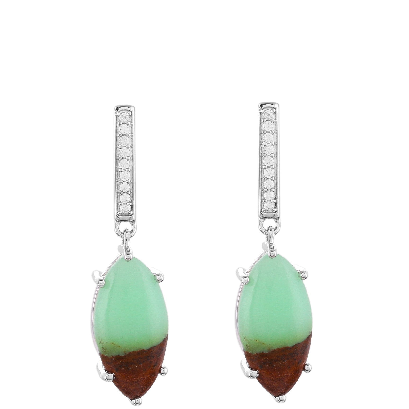 Kolczyki ze srebra próbe 925 z miętowym chrysoprasem i naturalnym cyrkonem 1 