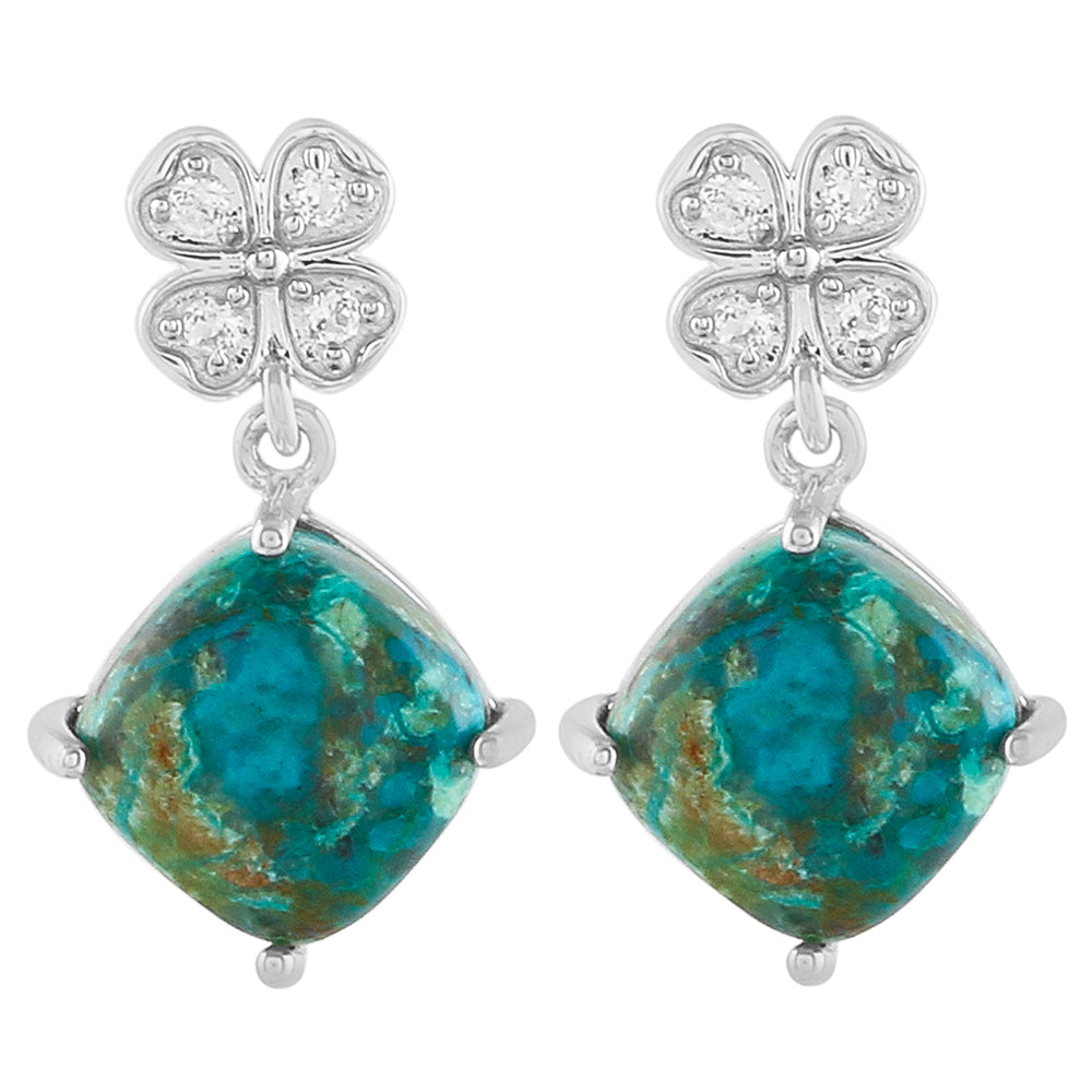 Kolczyki ze srebra próbe 925 z chryzokolą i białym topazem