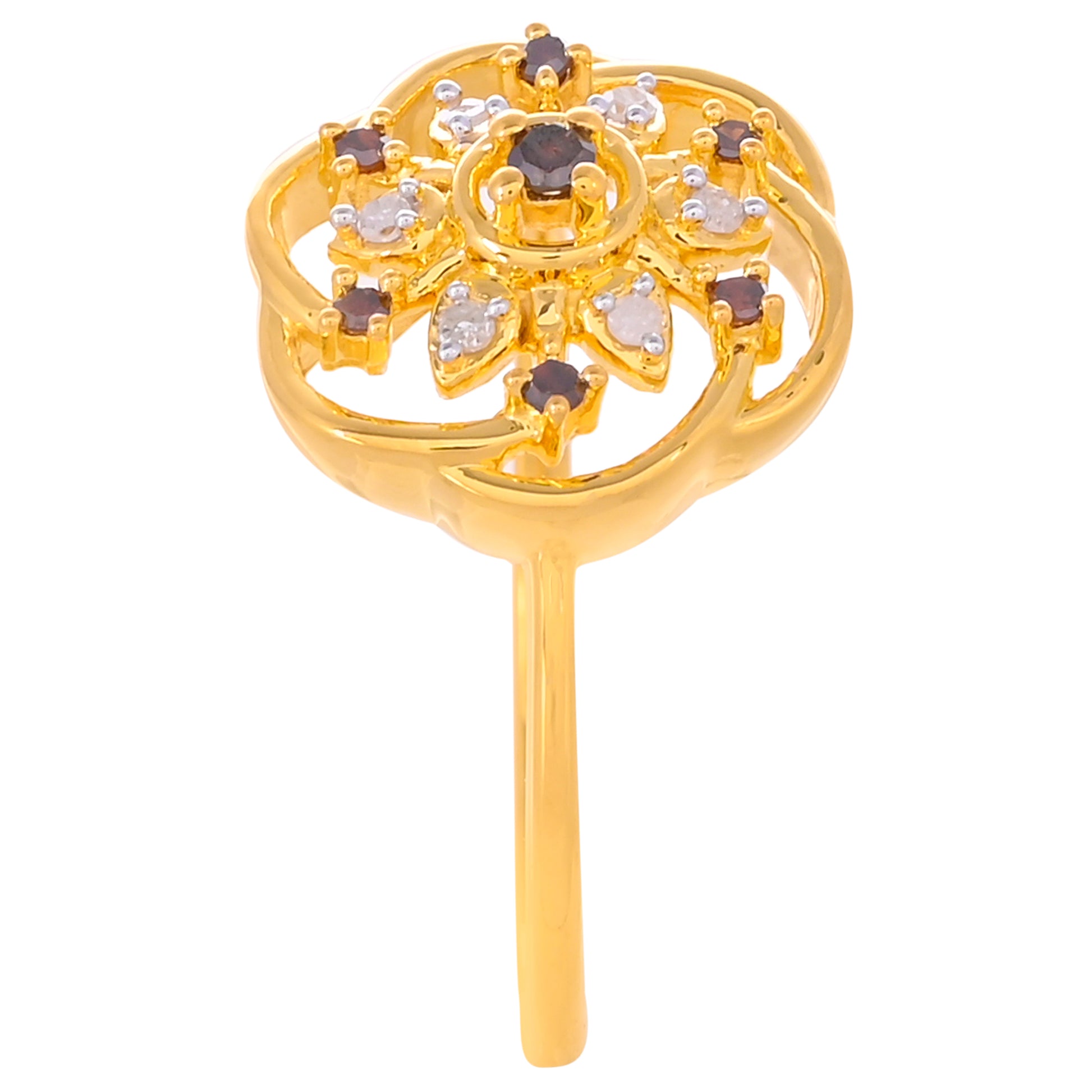 Pierścionek srebrny pozłacany z czerwonym diamentem i białym diamentem 3 