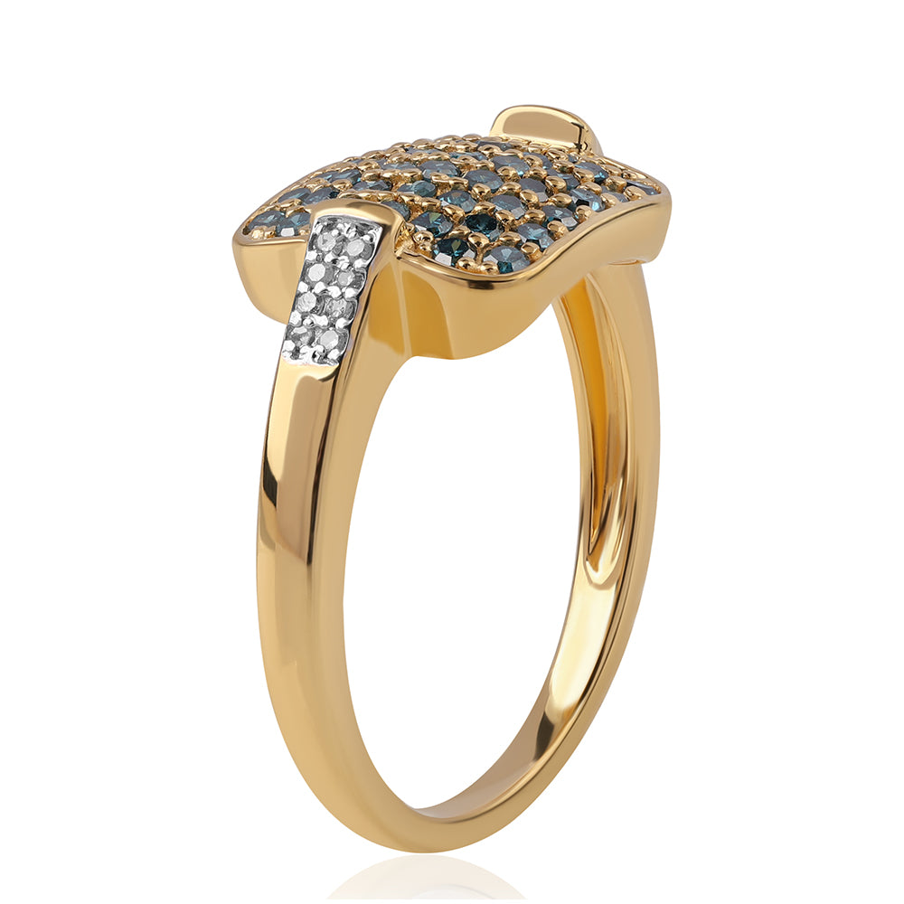 Pierścionek srebrny pozłacany z niebieskim diamentem i białym diamentem 2 