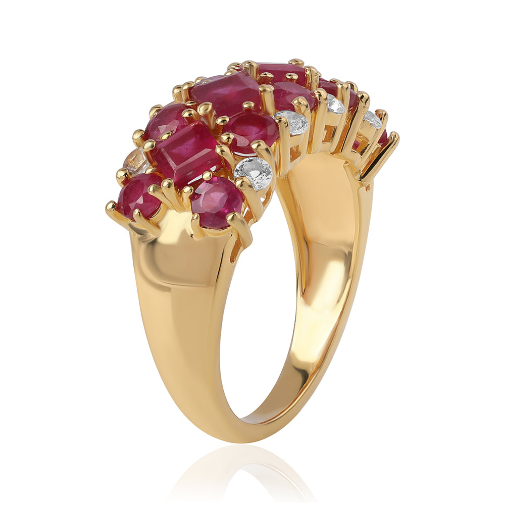 Pierścionek srebrny pozłacany z mozambickim rubinem i białym topazem