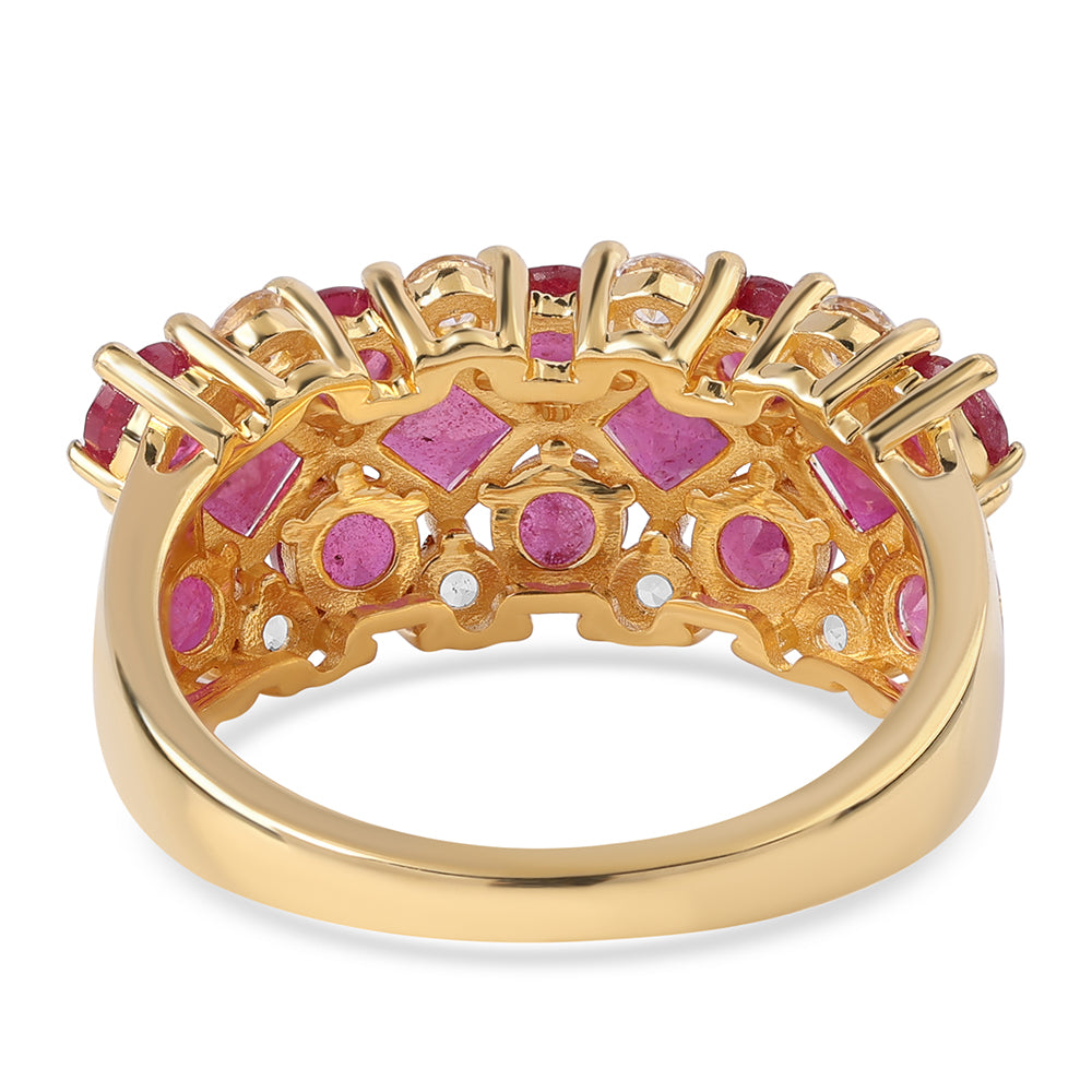 Pierścionek srebrny pozłacany z mozambickim rubinem i białym topazem 3 