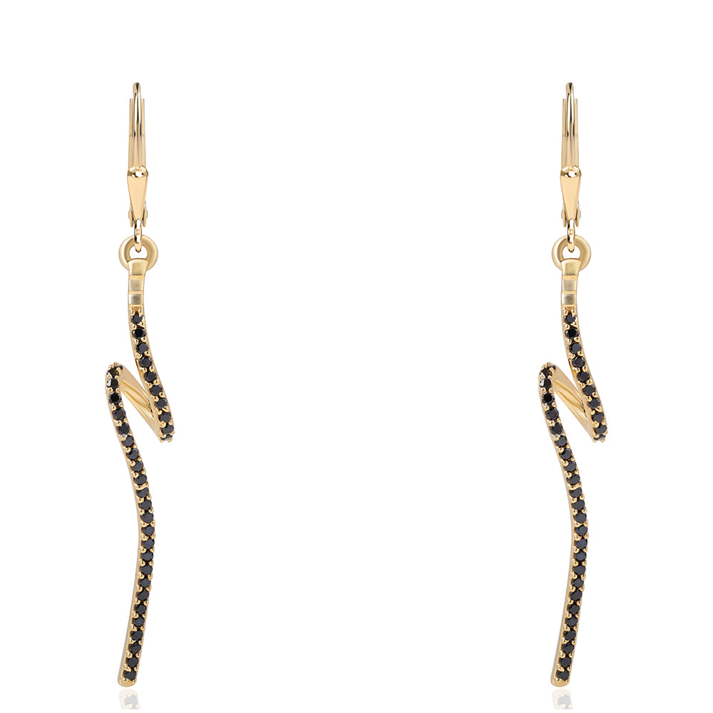 Kolczyki srebrne pozłacane z czarnym spinelem