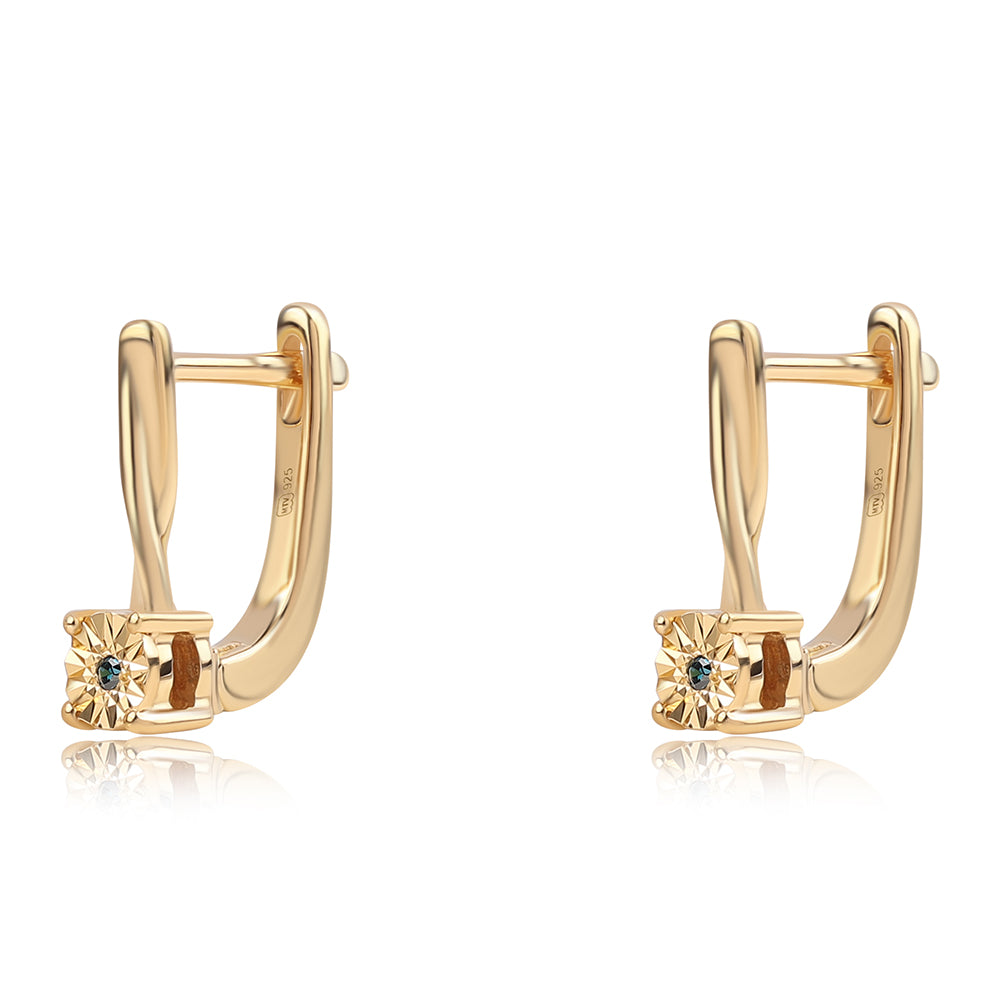 Kolczyki srebrne pozłacane z niebieskim diamentem