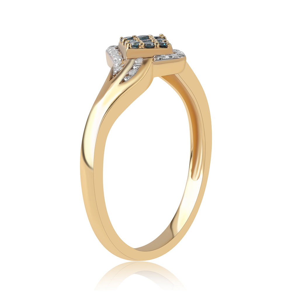 Pierścionek srebrny pozłacany z niebieskim diamentem i białym diamentem 2 