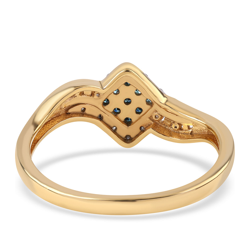 Pierścionek srebrny pozłacany z niebieskim diamentem i białym diamentem 3 