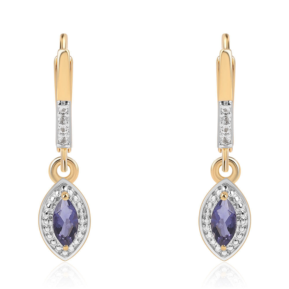 Kolczyki srebrne pozłacane z iolitem i białym topazem