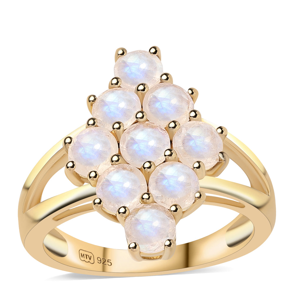 Pierścionek srebrny pozłacany z tęczowym kamieniem księżycowym klasy AA