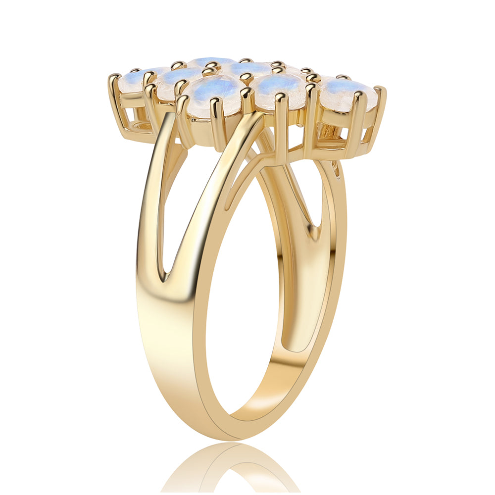 Pierścionek srebrny pozłacany z tęczowym kamieniem księżycowym klasy AA 3 