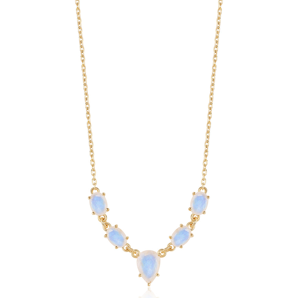 Naszyjnik srebrny pozłacany z tęczowym kamieniem księżycowym klasy AA