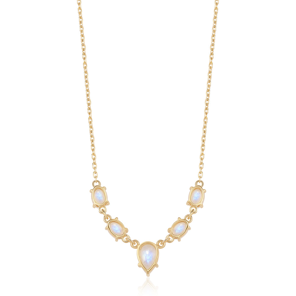 Naszyjnik srebrny pozłacany z tęczowym kamieniem księżycowym klasy AA