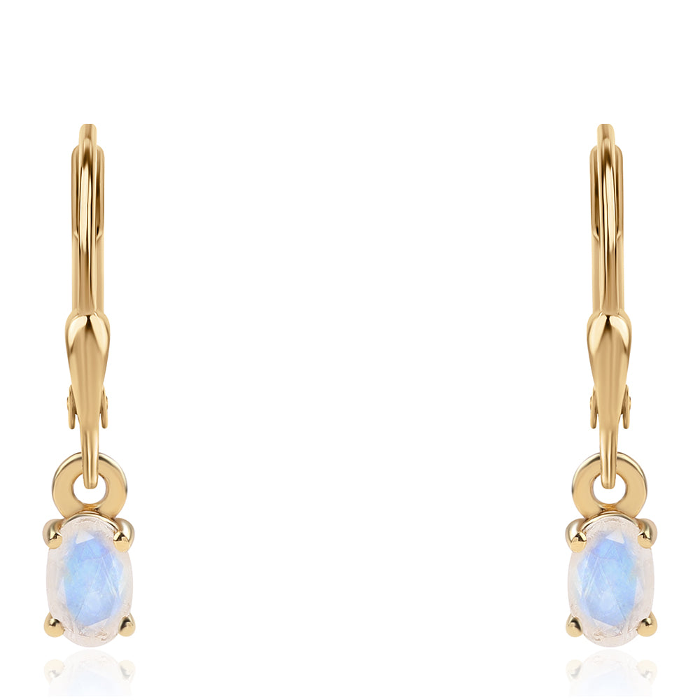 Kolczyki srebrne pozłacane z tęczowym kamieniem księżycowym klasy AA