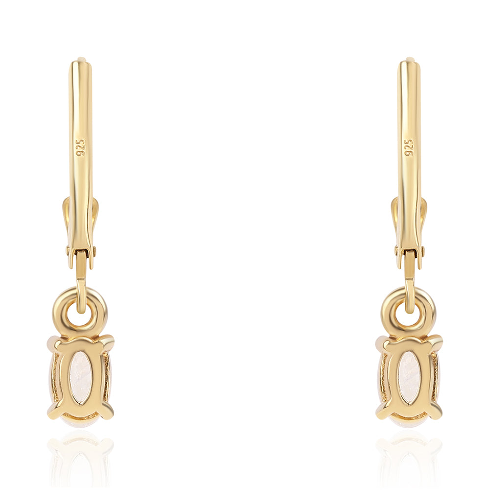 Kolczyki srebrne pozłacane z tęczowym kamieniem księżycowym klasy AA 3 