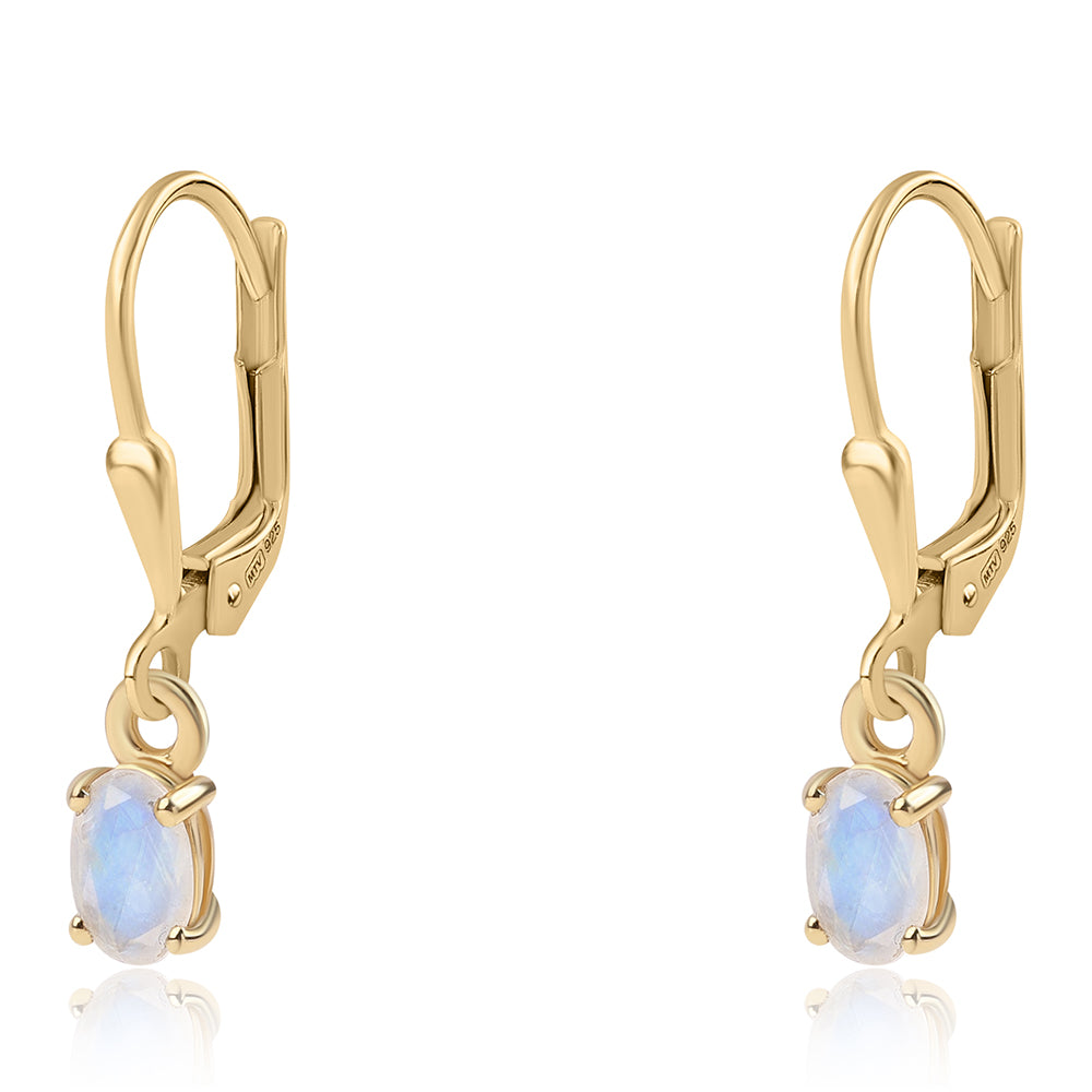 Kolczyki srebrne pozłacane z tęczowym kamieniem księżycowym klasy AA