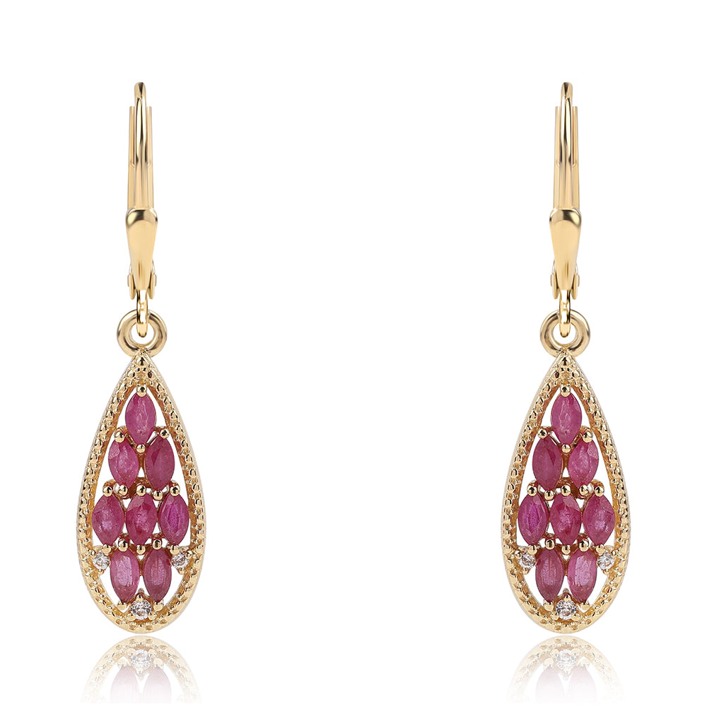 Kolczyki srebrne pozłacane z mozambickim rubinem i białym topazem