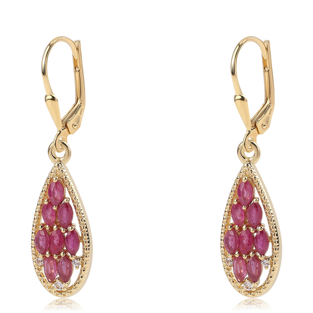 Kolczyki srebrne pozłacane z mozambickim rubinem i białym topazem 1 