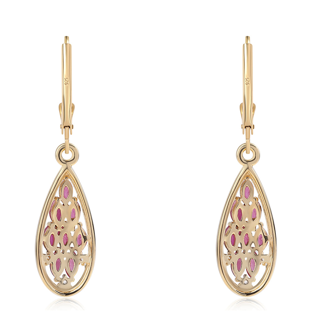 Kolczyki srebrne pozłacane z mozambickim rubinem i białym topazem