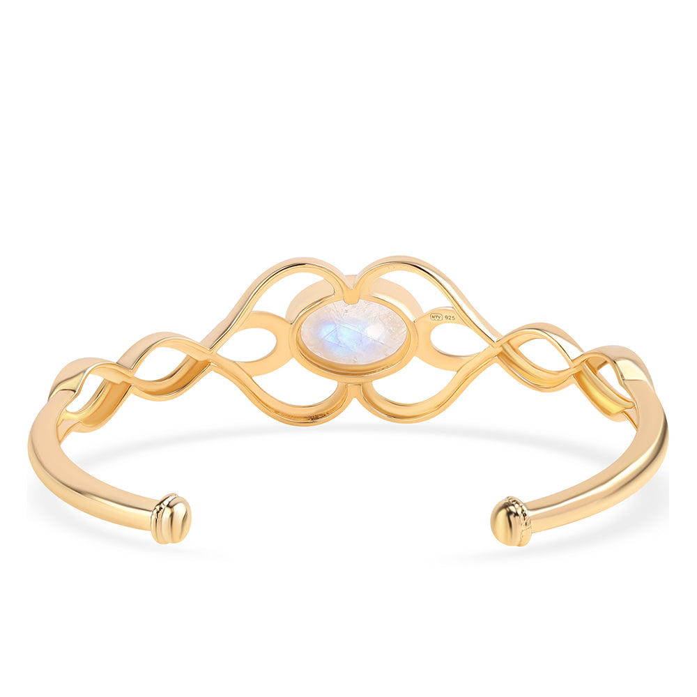 Bransoletka srebrny pozłacany z tęczowym kamieniem księżycowym klasy AA