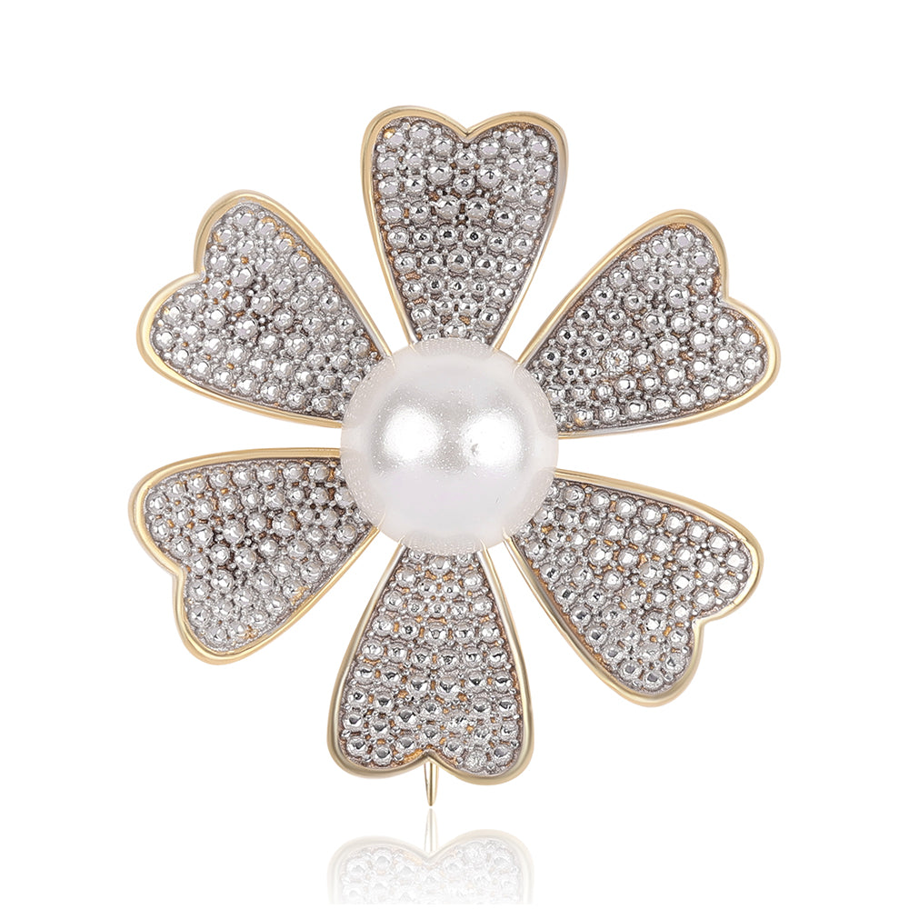 Broszka srebrny pozłacany z białą perłą słodkowodną 1 