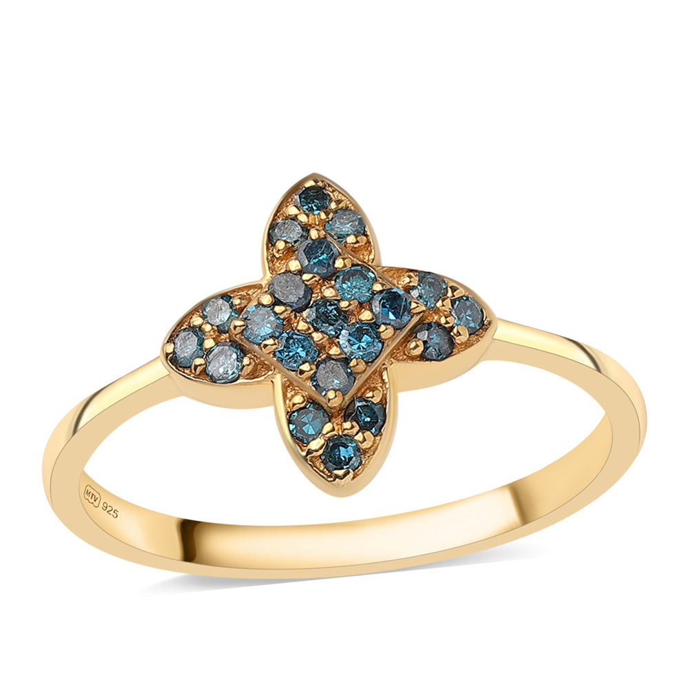 Pierścionek srebrny pozłacany z niebieskim diamentem 1 