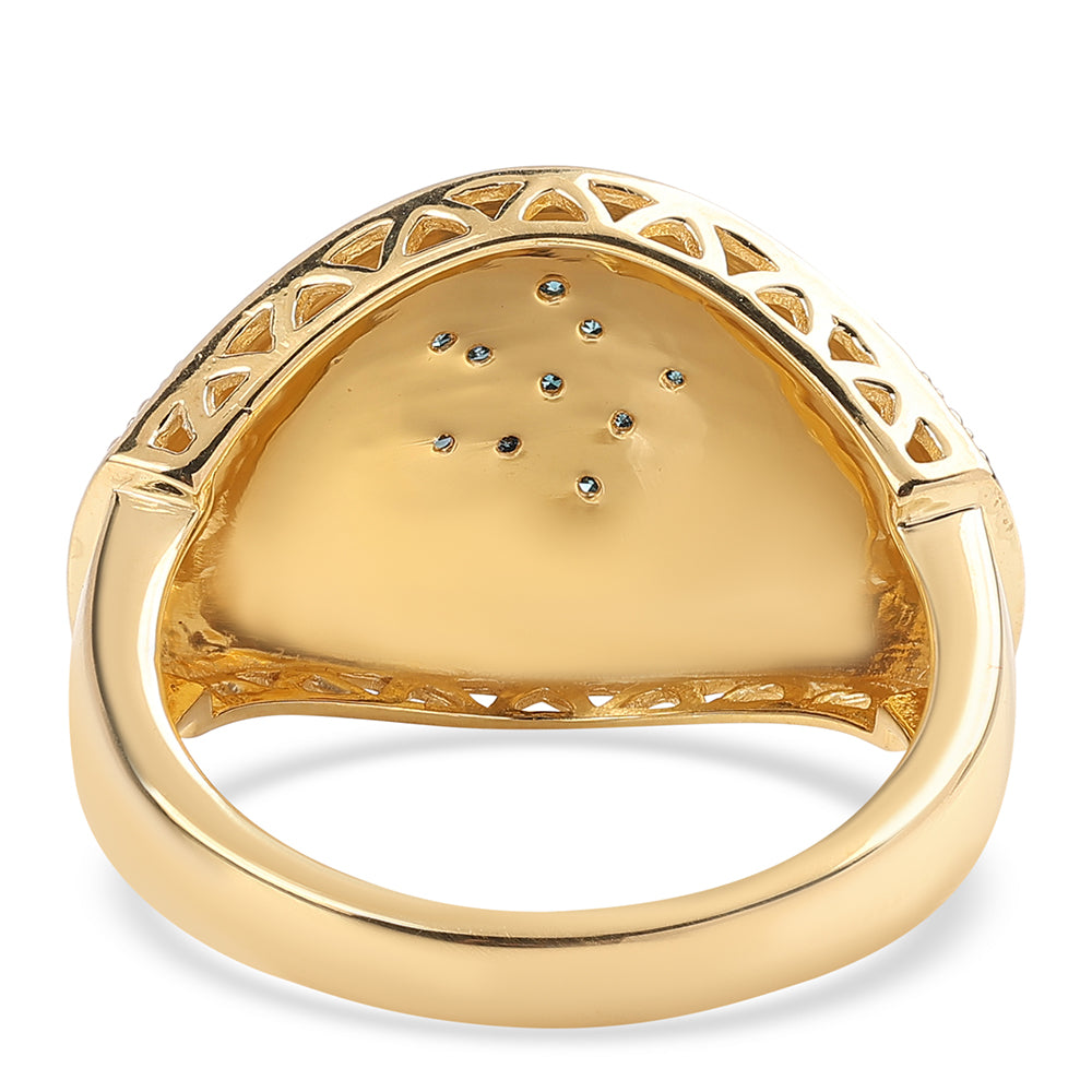 Pierścionek srebrny pozłacany z niebieskim diamentem