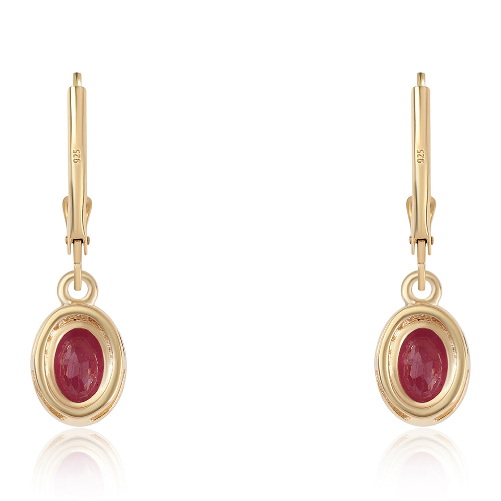 Zestaw srebrne pozłacane z tajskim rubinem i brazylijskim szmaragdem