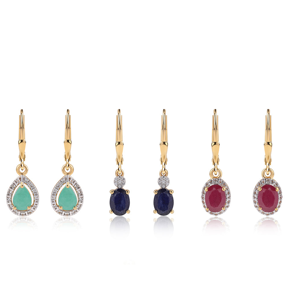 Zestaw srebrne pozłacane z tajskim rubinem i brazylijskim szmaragdem