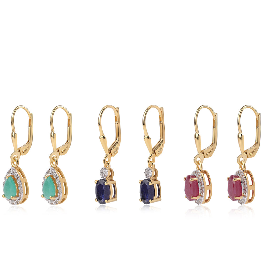 Zestaw srebrne pozłacane z tajskim rubinem i brazylijskim szmaragdem